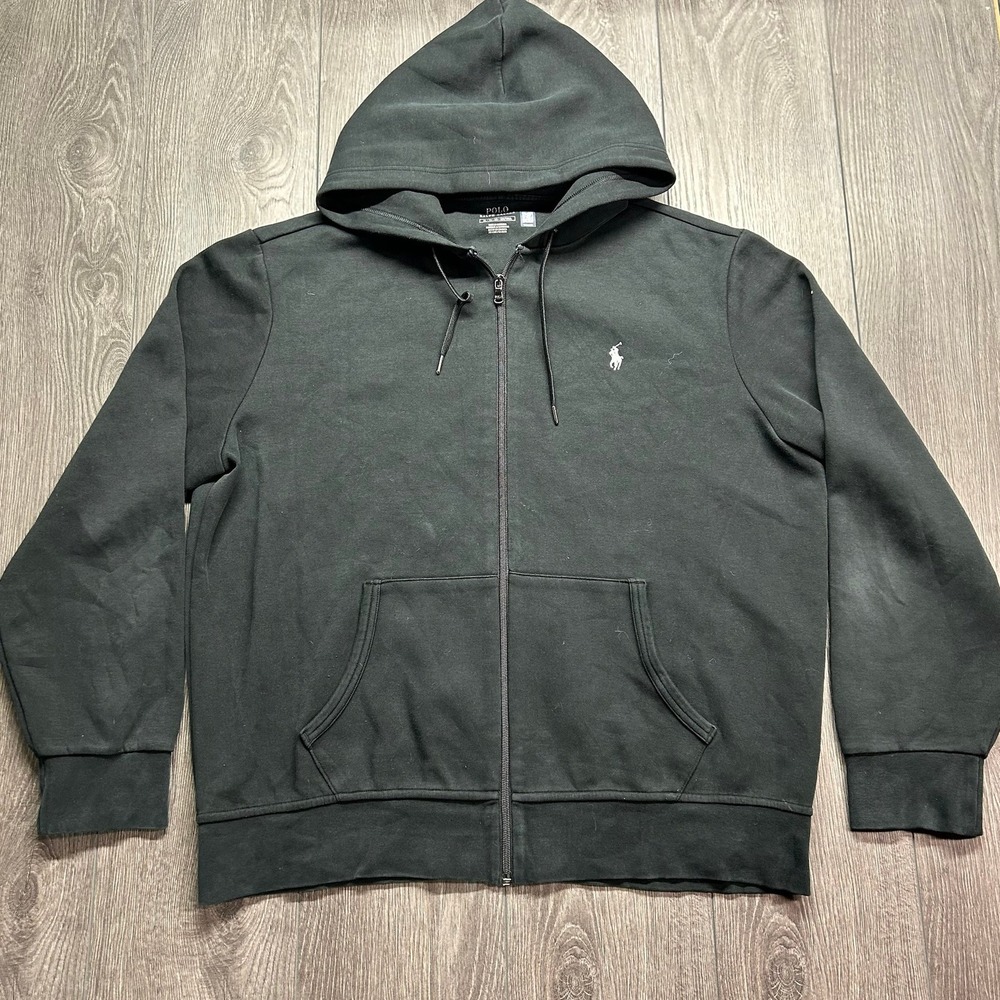 Polo Ralph Lauren Mens XL Black Performance Full Zip Hoodie Sweatshirt Pony Logo